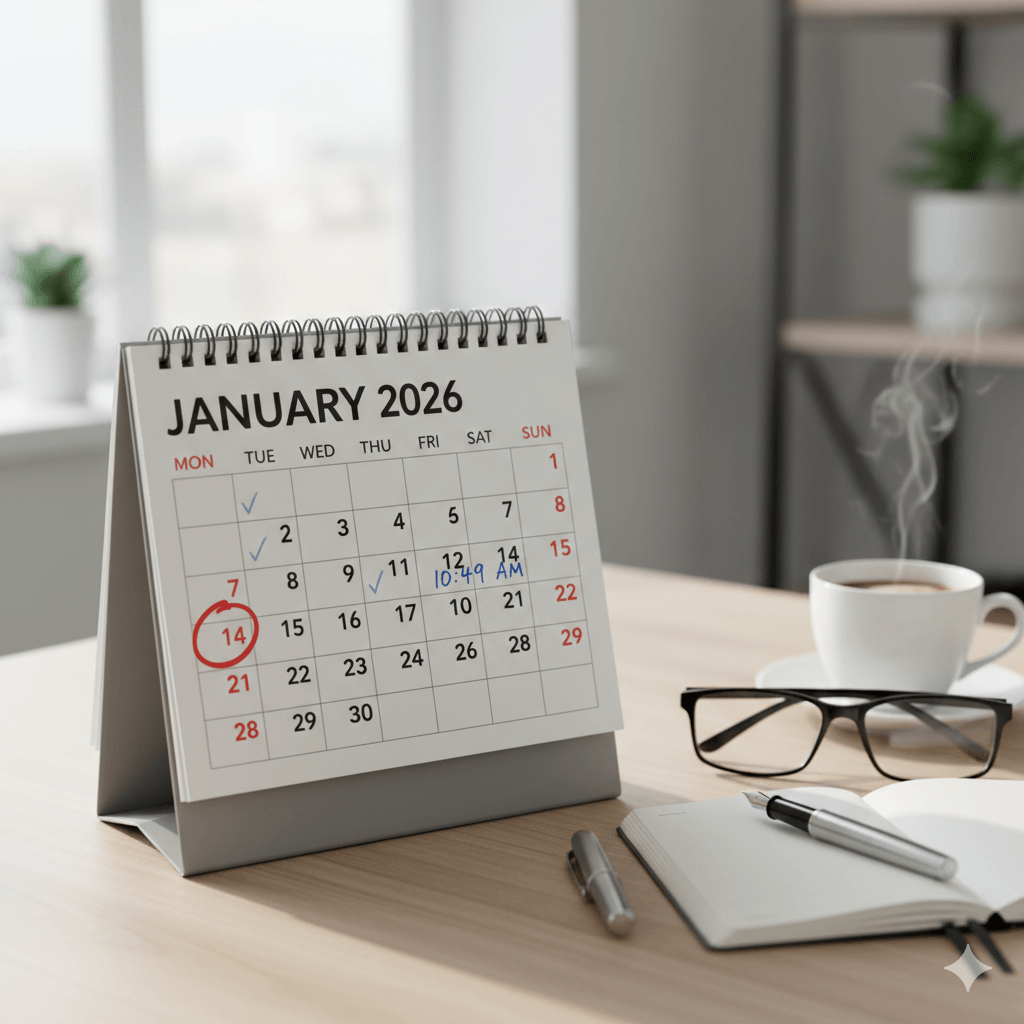 large desktop calendar with date circled